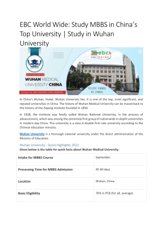 EBC World Wide: Study MBBS in China’s Top University | Study in Wuhan University