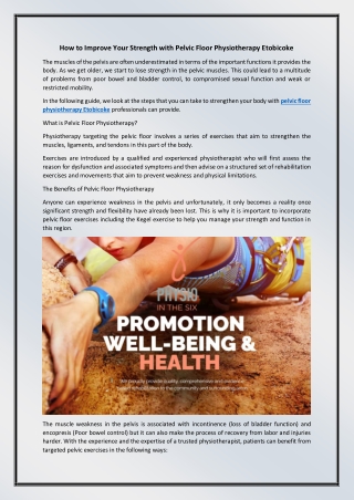 How to Improve Your Strength with Pelvic Floor Physiotherapy Etobicoke