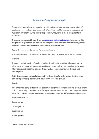 Economics Assignment Sample