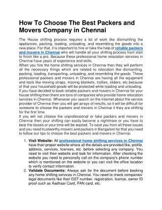 How To Choose The Best Packers and Movers Company in Chennai