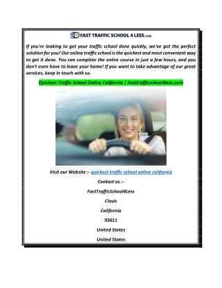 Quickest Traffic School Online California  Fasttrafficschool4less.com