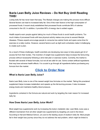 Ikaria Lean Belly Juice Reviews Is It Effective What are Customers Saying