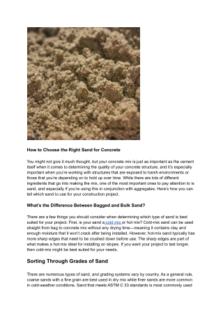 How to Choose the Right Sand for Concrete