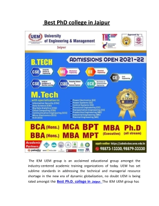 best phd college in jaipur