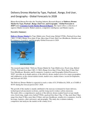 Delivery Drones Market by Type, Payload , Range, End User, and Geography - Global Forecasts to 2028-converted