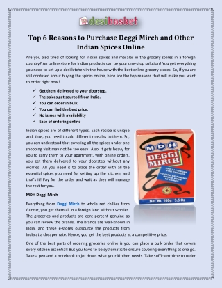 Top 6 Reasons to Purchase Deggi Mirch and Other Indian Spices Online