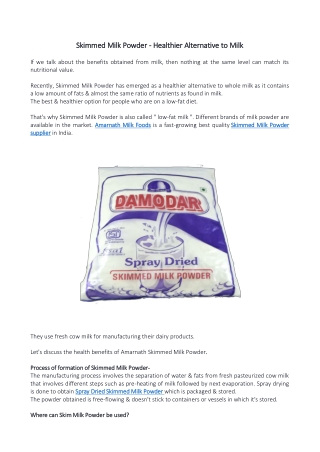 Skimmed Milk Powder – Healthier Alternative to Milk