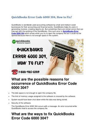 QuickBooks Error Code 6000 304, How to Fix?