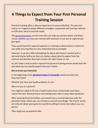 6 Things to Expect from Your First Personal Training Session