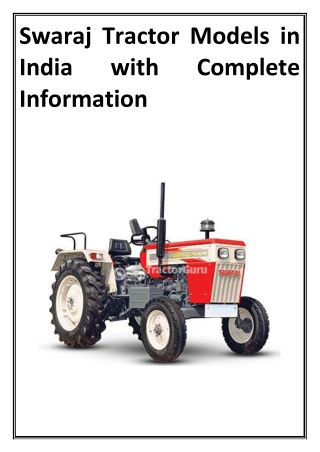 Swaraj Tractor Models in India with Complete Information