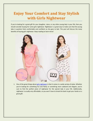 Enjoy Your Comfort and Stay Stylish with Girls Nightwear