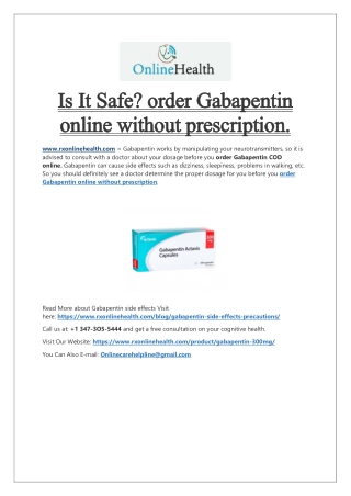 Is It Safe? order Gabapentin online without prescription.