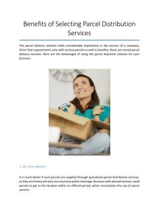 Benefits of Selecting Parcel Distribution Services