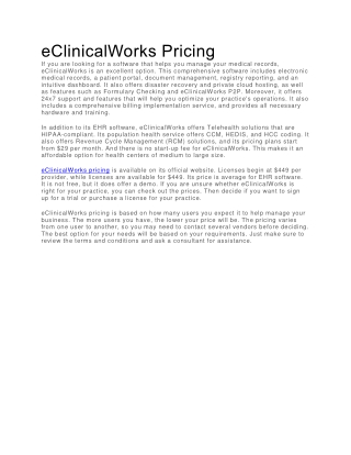 eClinicalWorks Pricing
