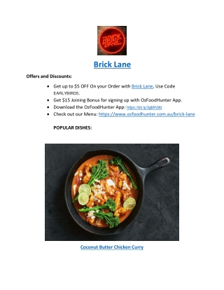 $5 off - Brick Lane Cafe Menu Melbourne, VIC