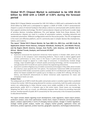 Global Wi-Fi Chipset Market is estimated to be US$ 29.63 billion by 2030