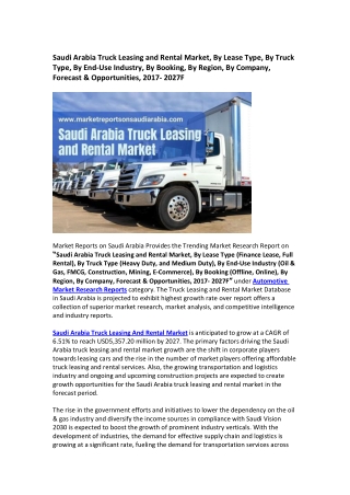 Saudi Arabia Truck Leasing and Rental Market Research Report 2027