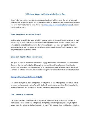5 Unique Ways To Celebrate Fathers Day