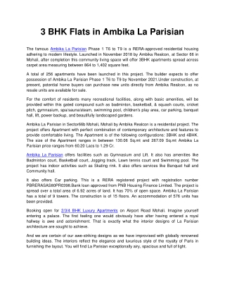 3 BHK Flats in Ambika La Parisian