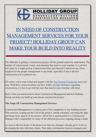 In Need Of Construction Management Services For Your Project?