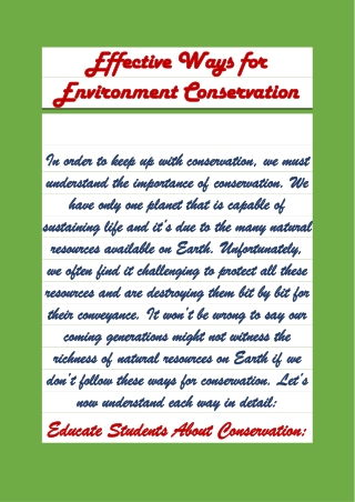 Effective Ways for Environment Conservation