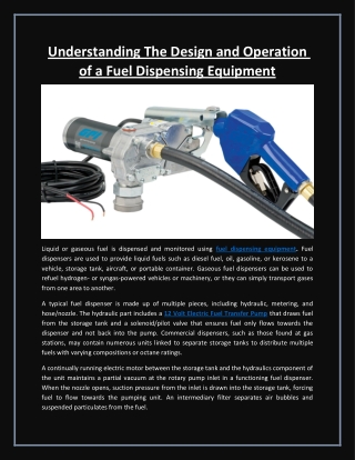 Understanding The Design and Operation of a Fuel Dispensing Equipment
