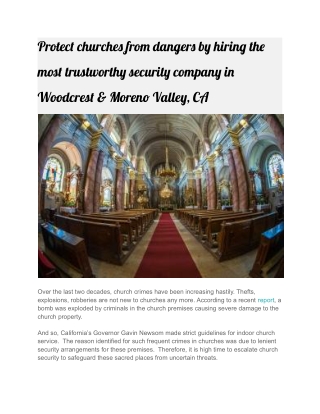 Protect churches from dangers by hiring the most trustworthy security company in Woodcrest & Moreno Valley, CA