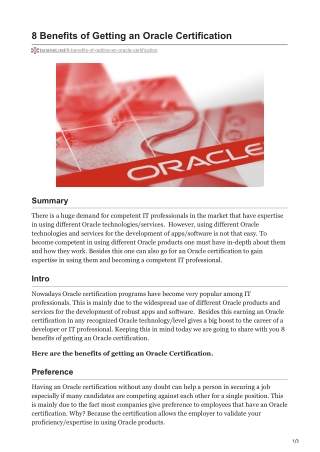 8 Benefits of Getting an Oracle Certification