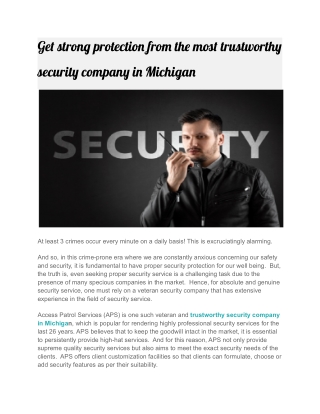 Get strong protection from the most trustworthy security company in Michigan