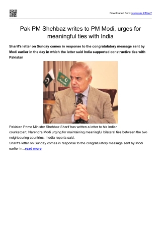 Pak PM Shehbaz writes to PM Modi, urges for meaningful ties with India