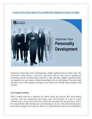 Learn a Few Facts about Personality Development Course in India