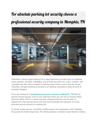 For absolute parking lot security choose a professional security company in Memphis, TN