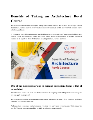 Benefits of Taking an Architecture Revit Course Online