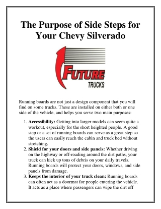 The Purpose of Side Steps for Your Chevy Silverado