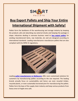Buy Export Pallets and Ship Your Entire International Shipment with Safety!
