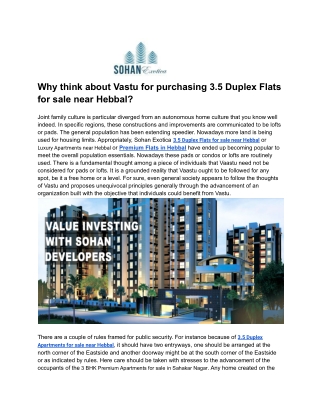 Why think about Vastu for purchasing 3.5 Duplex Flats for sale near Hebbal