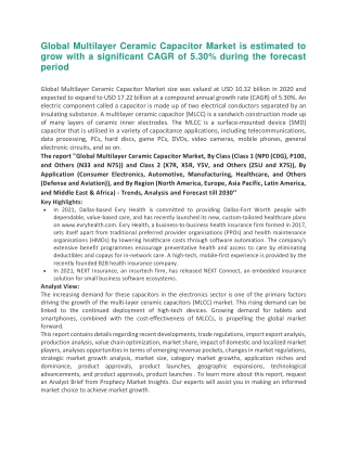 Global Multilayer Ceramic Capacitor Market is estimated to grow with a significant CAGR of 5