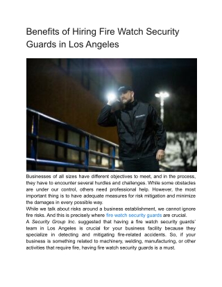 Benefits of Hiring Fire Watch Security Guards in Los Angeles