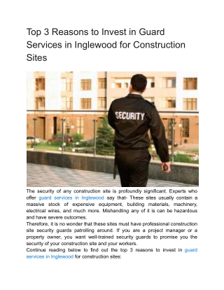 Top 3 Reasons to Invest in Guard Services in Inglewood for Construction Sites