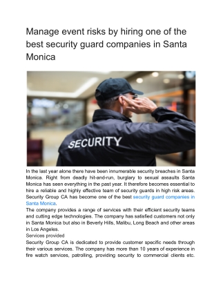 Manage event risks by hiring one of the best security guard companies in Santa Monica