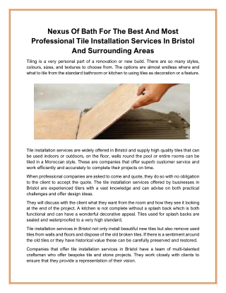 Nexus Of Bath For The Best And Most Professional Tile Installation Services In Bristol And Surrounding Areas