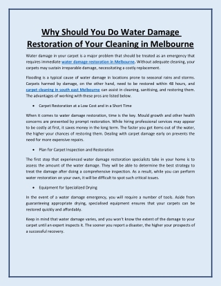 Why Should You Do Water Damage Restoration of Your Cleaning in Melbourne