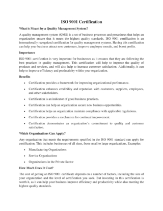 ISO 9001 Certification