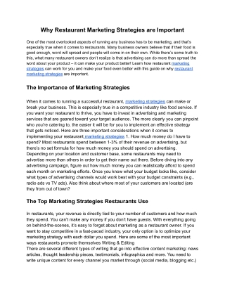 Why Restaurant Marketing Strategies are Important