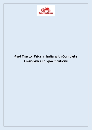 4wd Tractor Price in India with Complete Overview and Specifications