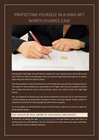 Protecting Yourself In A High Net Worth Divorce Case