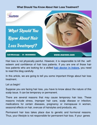 What Should You Know About Hair Loss Treatment?