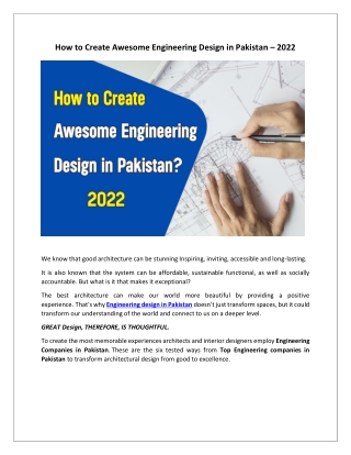 How to Create Awesome Engineering Design in Pakistan – 2022