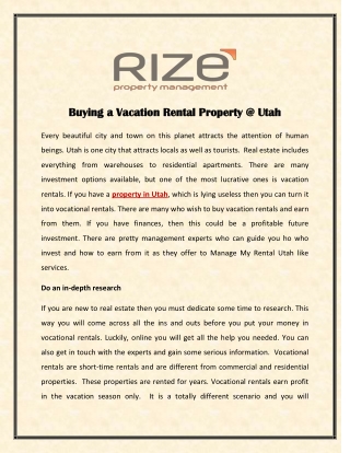 Buying a Vacation Rental Property @ Utah