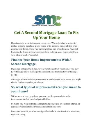 Get A Second Mortgage Loan To Fix Up Your Home